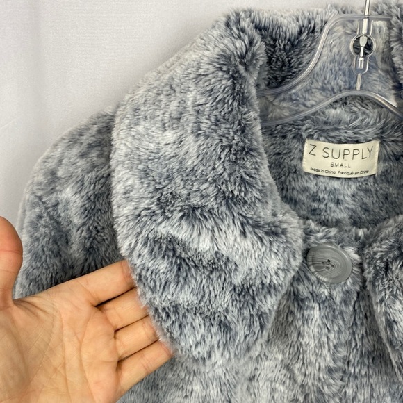 Anthropologie Z Supply Faux Fur Bomber Jacket Button Down Fuzzy Teddy Grey - SM - Picture 4 of 10
